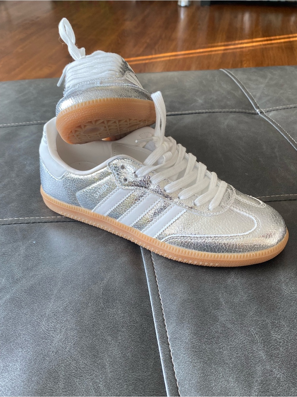 adidas Women’s Metallic Silver Samba Sneakers with Gum Sole

Sorry - no box - Picture 3 of 7